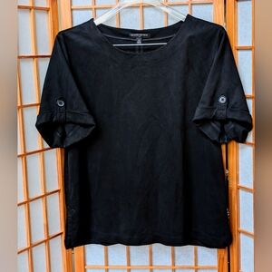 Banana Republic | XL | Black Vegan Suede Short Sleeve Cuffed | Women's Tee Shirt